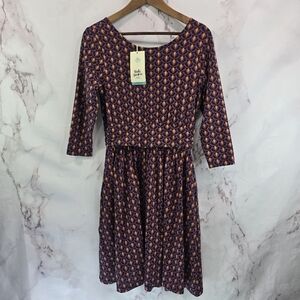 Mata Traders Dress Womens Medium Pattern Half Sleeve Organic Novela Plum Bloom